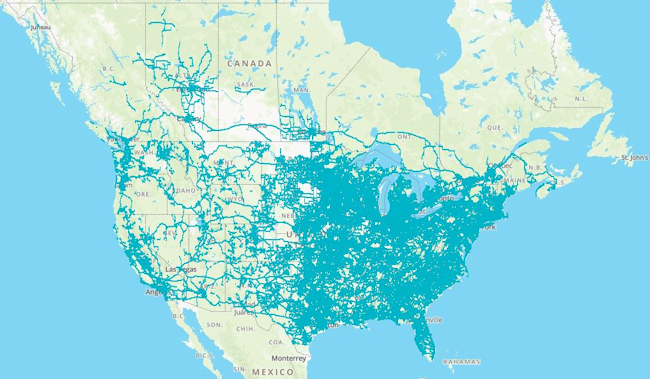 Coverage map showing 1 day of Drives in North America