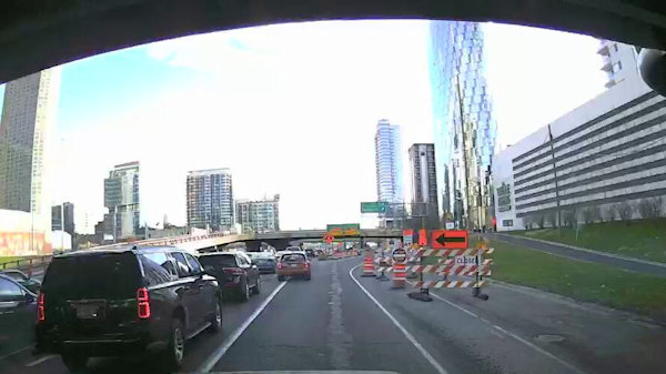 On-vehicle camera in Chicago captures a highway lane closure