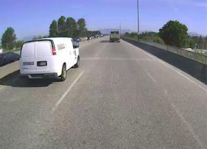 On-vehicle image showing faded lane lines