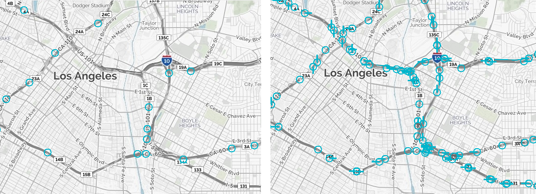 Coverage maps with and without on-vehicle cameras